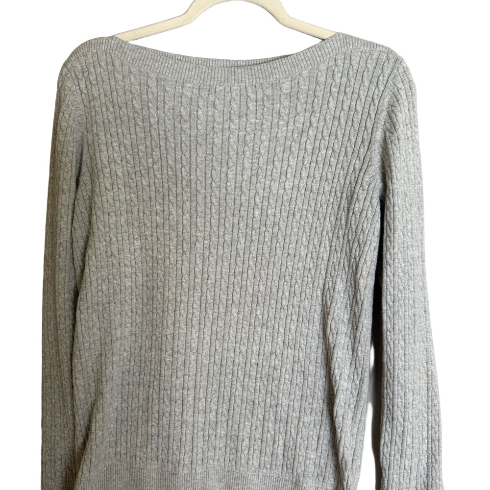 Tommy Hilfiger Light Gray V Neck Cable Sweater Pima Cotton